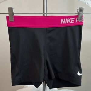 Nike Women's Pro Shorts Black with Vibrant Pink Waistband